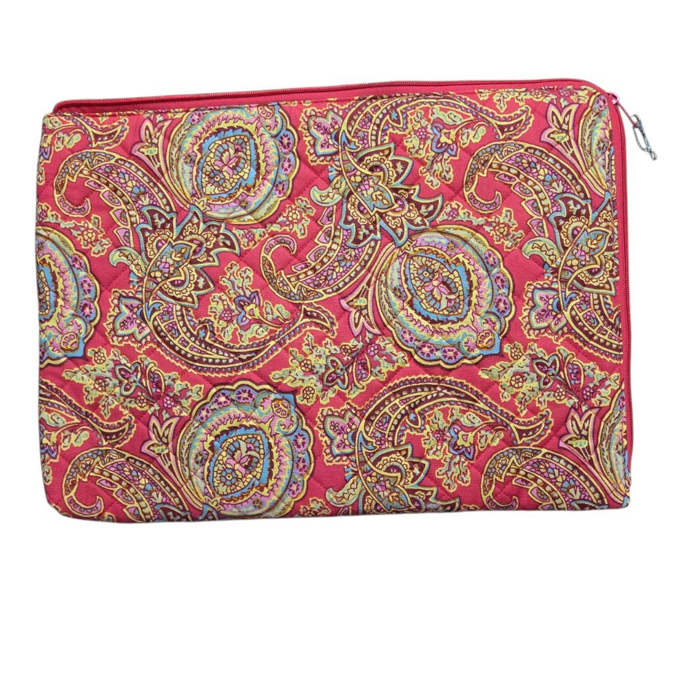 Enchanté Accessories Laptop Case Red Paisley Quilted Cotton 12" x 16" Clean